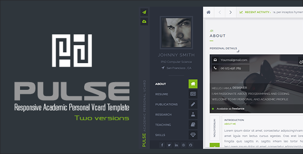 Pulse Personal Academic Vcard Template By Codiux Themeforest Personal Academic Website Templates Free